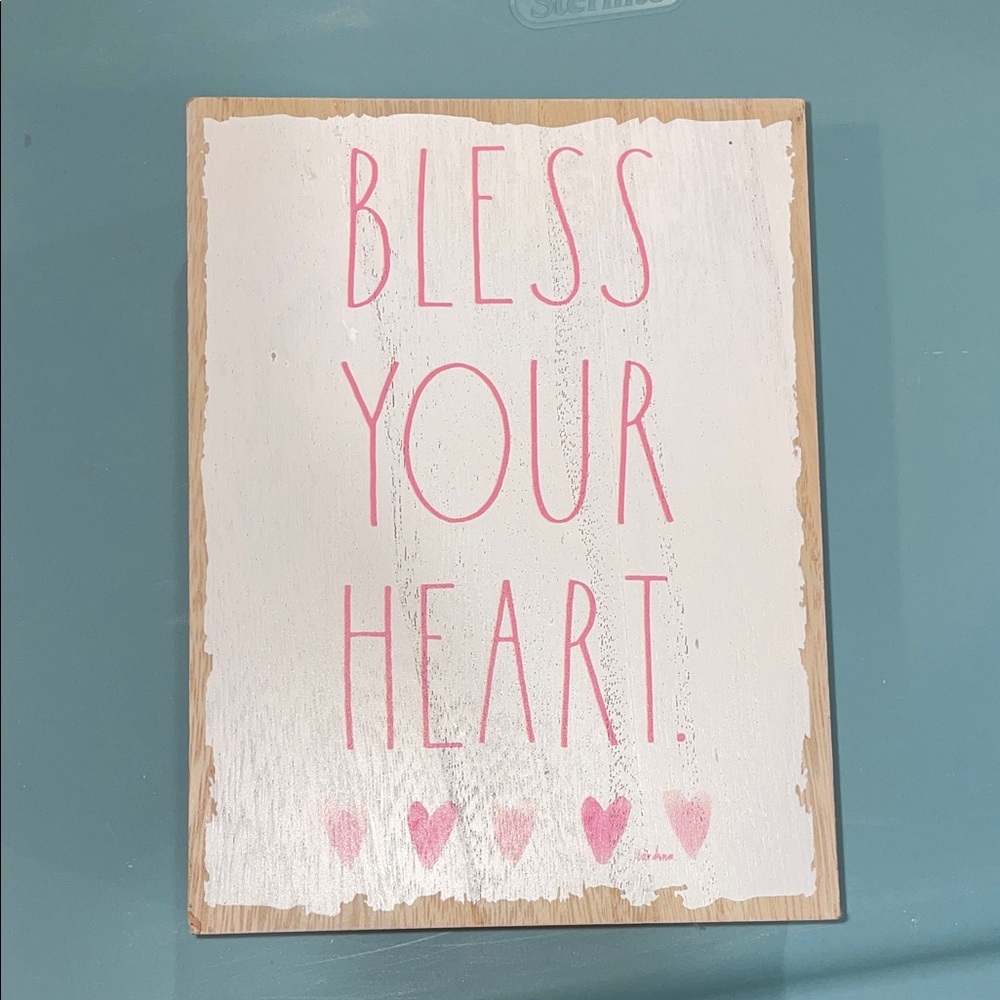 RAE DUNN Bless Your Heart Wall Decor - Pink and White